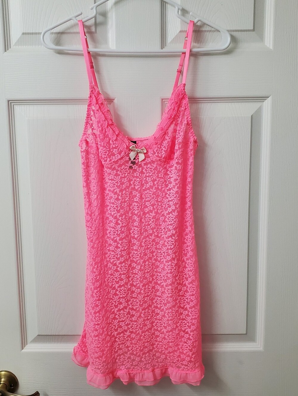 Victoria's Secret Pink Floral Sheer Lace Cami Slip with Bow Accent SZ M